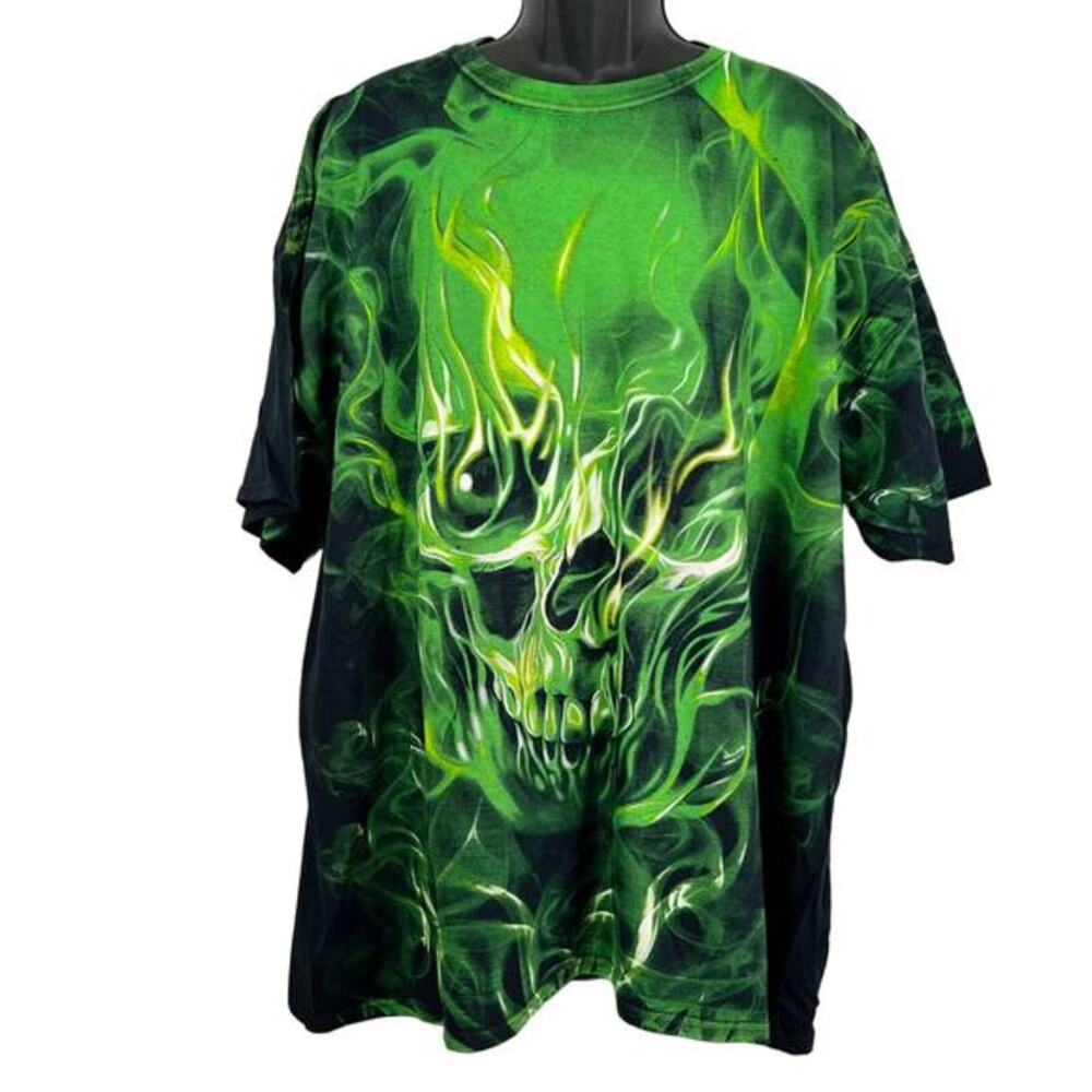 Vintage "Social Media Green Skull and Flames" T-Shirt‎ Size 3XL NWOT